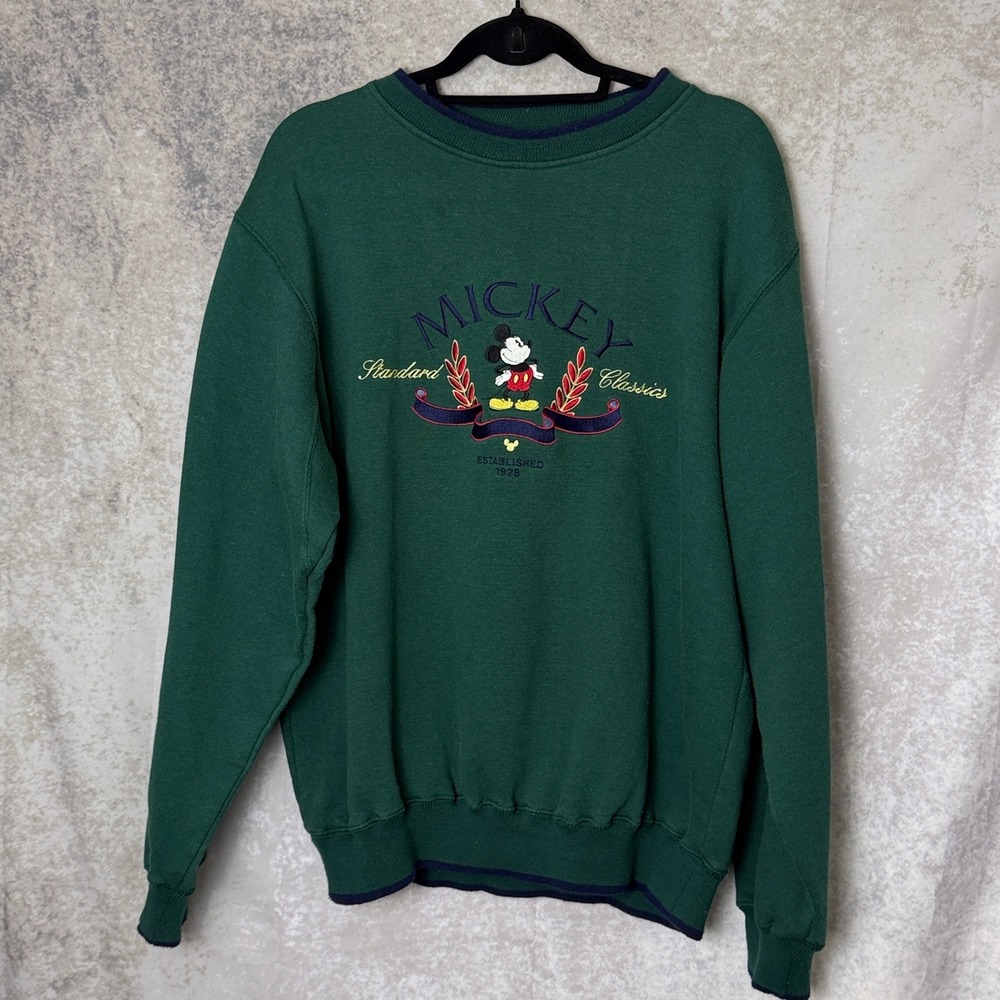 Vintage 90s Mickey & Co Disney Sweatshirt Large Green Embroidered Crewneck